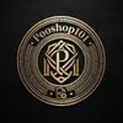 Pooshop101 logo — black and gold circular emblem